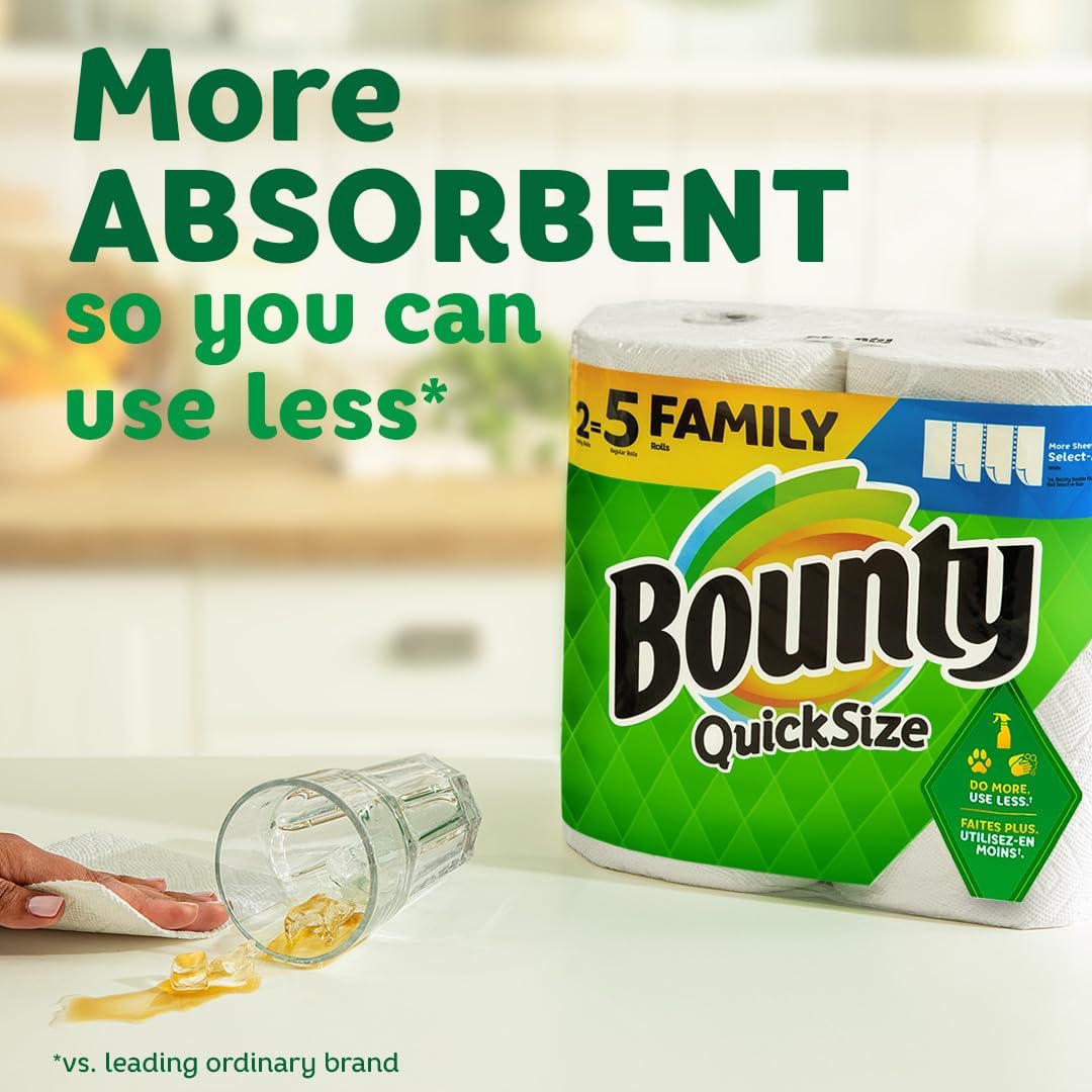 Bounty Quick-Size Paper Towels, White, 12 Family Rolls = 30 Regular Rolls - Image 2