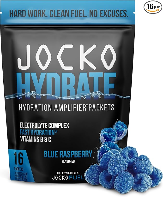 Jocko Fuel Electrolyte Powder | Low Sugar | Fast Hydration | Blue Raspberry Packets