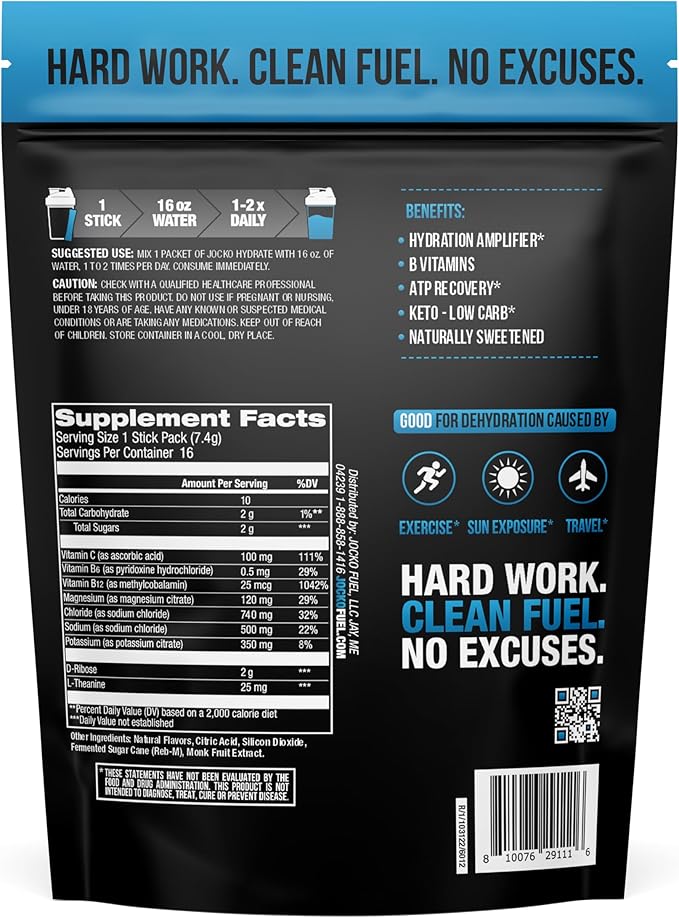 Jocko Fuel Electrolyte Powder | Low Sugar | Fast Hydration | Blue Raspberry Packets - Image 3